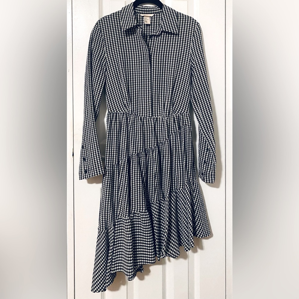 Asymmetric gingham shirtdress - black & white size 4